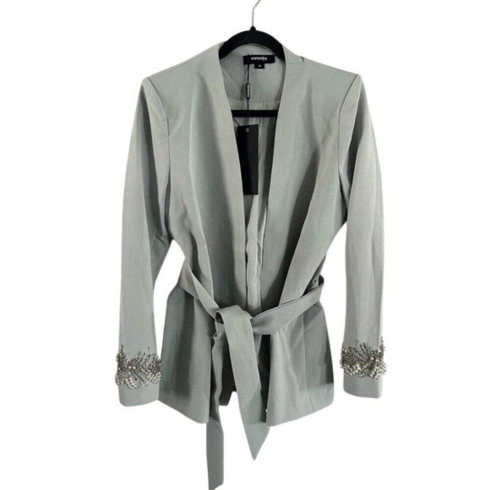 Smart and Joy NWT Sz Med Mint Green Wrap Jacket with Pearl & Beaded Wrist Detail